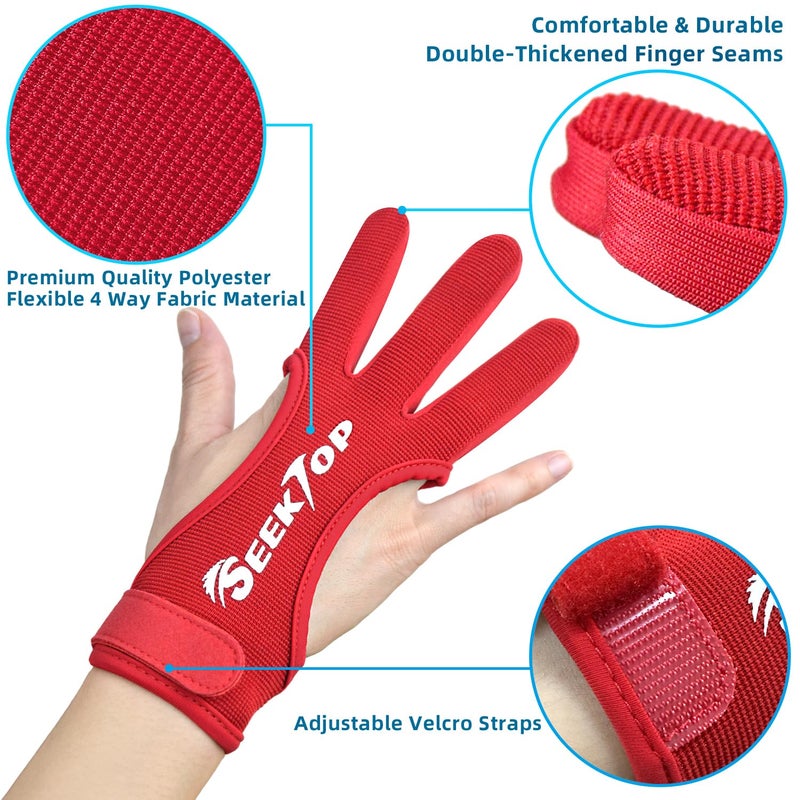 Seektop Archery Gloves Shooting Hunting Leather Three Finger Protector for Youth Adult Beginner (Red, S) - Image 3